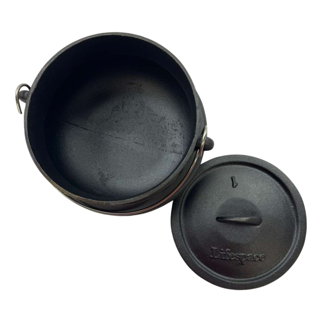 Lifespace No. 1 Cast Iron Flat Bottom African Potjie Cooking Pot / Cauldron - 5 Quart