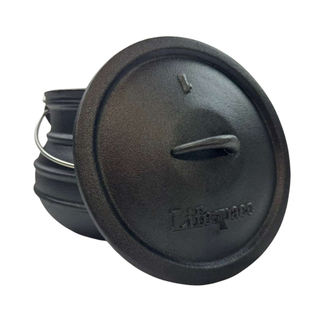 Lifespace No. 1 Cast Iron Flat Bottom African Potjie Cooking Pot / Cauldron - 5 Quart