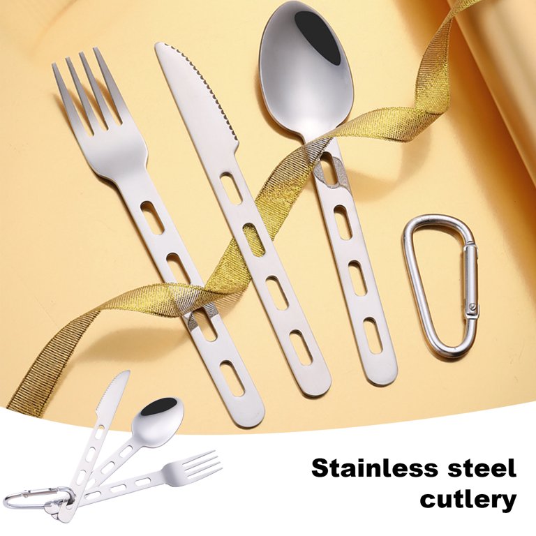 Lifespace Stainless Steel Camping Fishing Hiking Utility Cutlery Set with Bag & Carabiner