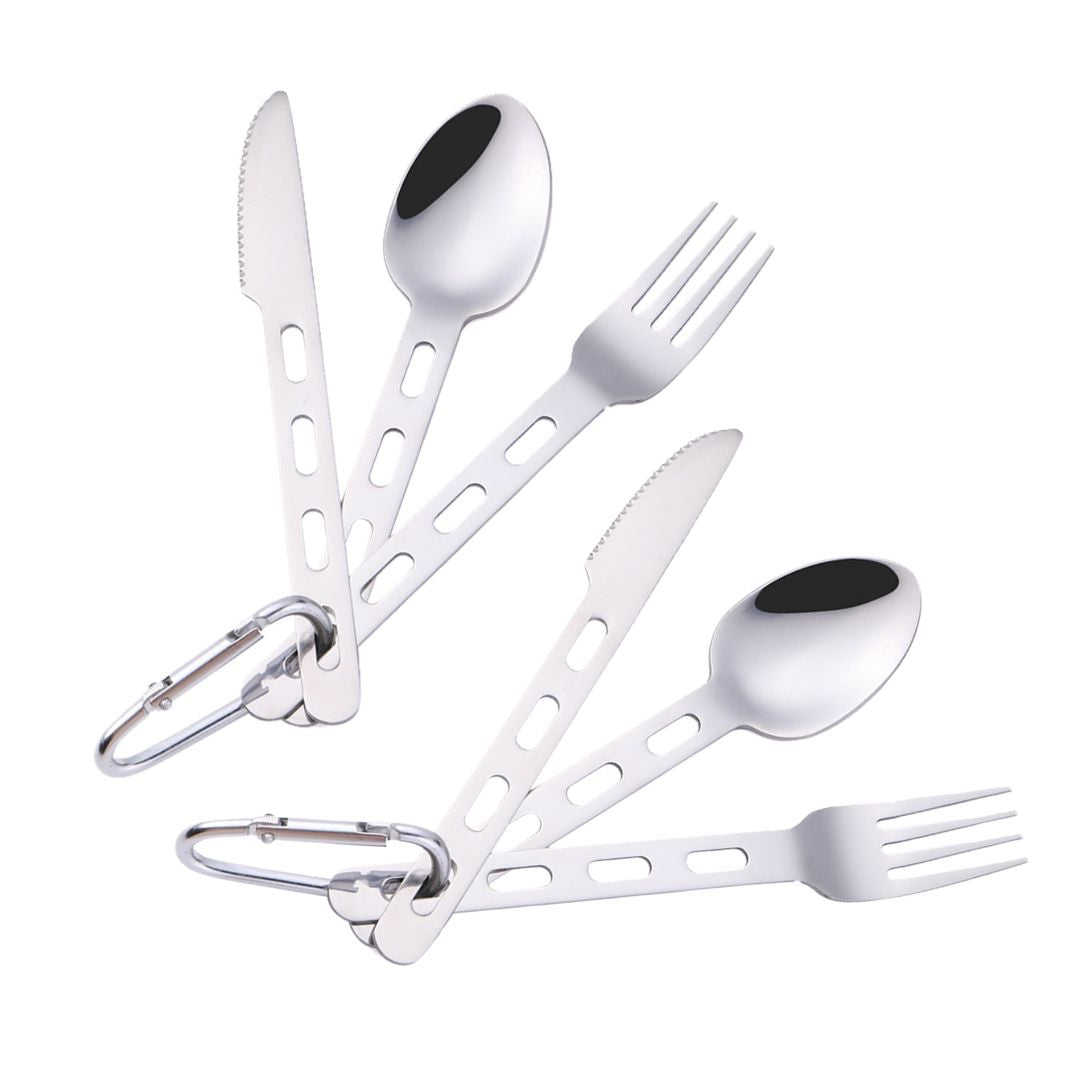 Lifespace Stainless Steel Camping Fishing Hiking Utility Cutlery Set with Bag & Carabiner