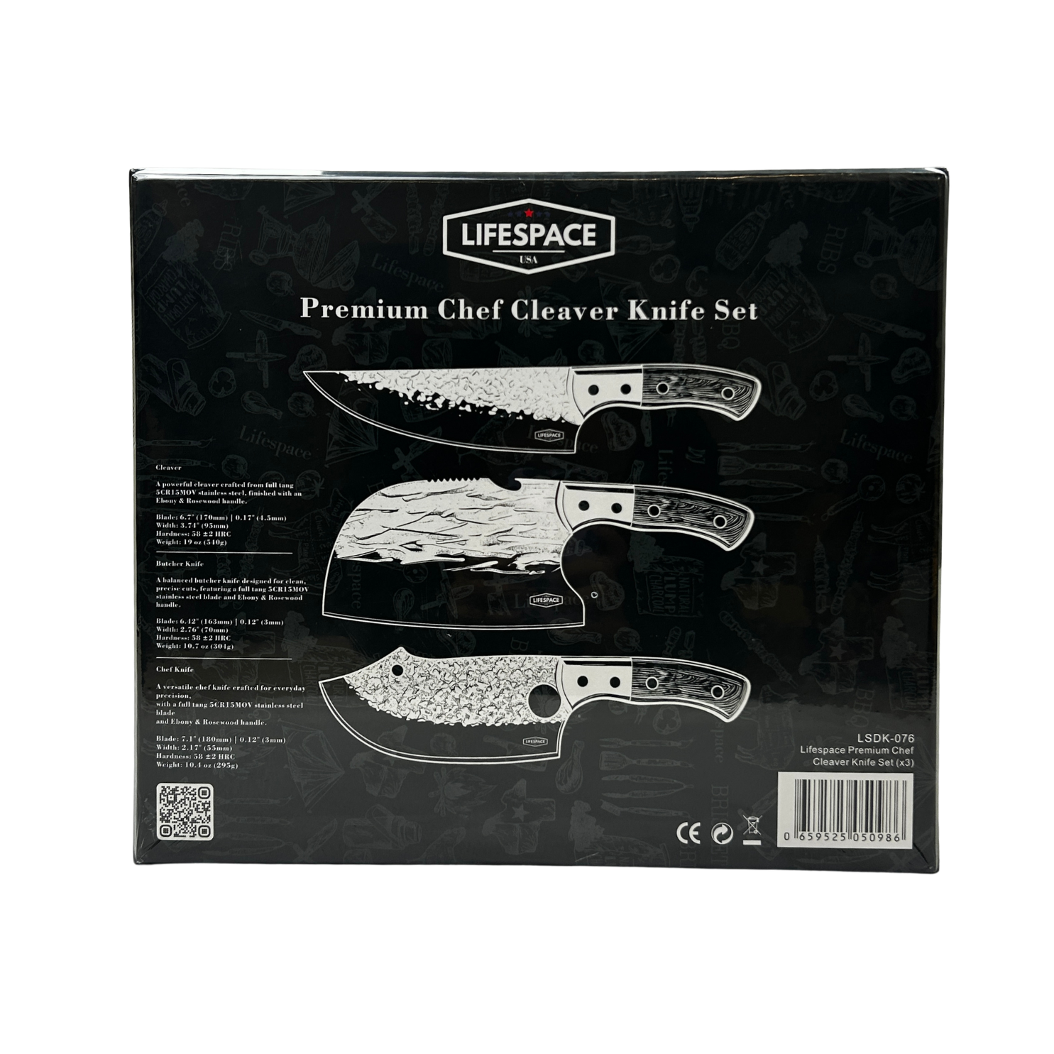 Lifespace Premium Chef Cleaver Knife Set (x3) with Genuine Leather Sheaths in a Gift Box