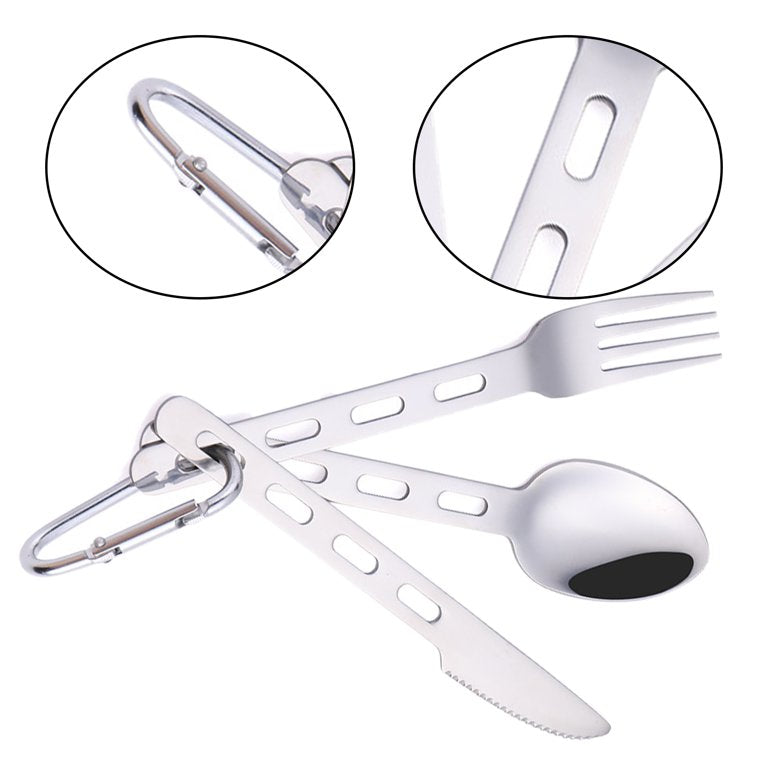 Lifespace Stainless Steel Camping Fishing Hiking Utility Cutlery Set with Bag & Carabiner