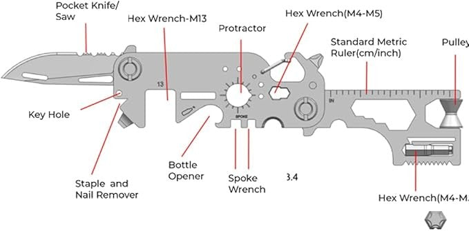 Lifespace 30-in-1 EDC Pocket Knife Multi-Tool — Wallet Size, 420 Stainless Steel (Gun Shape)