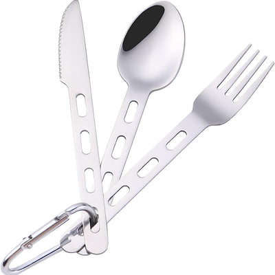 Lifespace Stainless Steel Camping Fishing Hiking Utility Cutlery Set with Bag & Carabiner