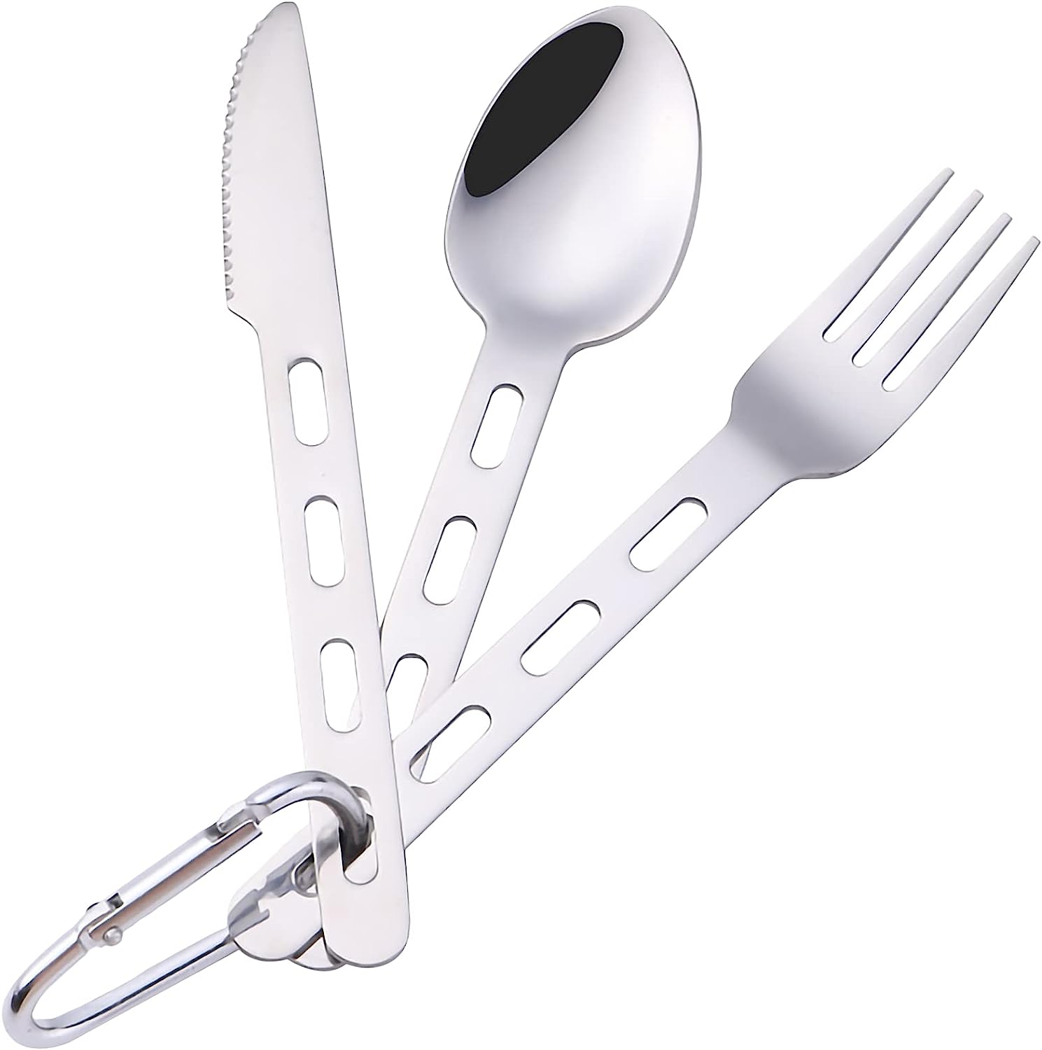 Lifespace Stainless Steel Camping Fishing Hiking Utility Cutlery Set with Bag & Carabiner