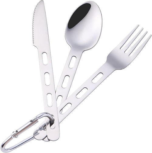 Lifespace Stainless Steel Camping Fishing Hiking Utility Cutlery Set with Bag & Carabiner