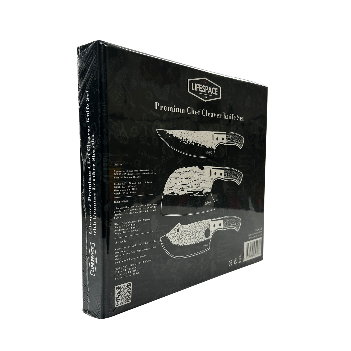 Lifespace Premium Chef Cleaver Knife Set (x3) with Genuine Leather Sheaths in a Gift Box