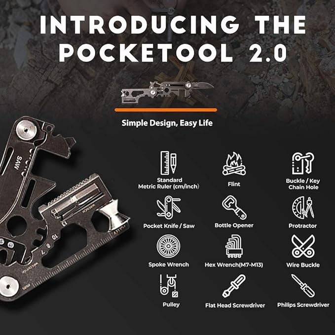 Lifespace 30-in-1 EDC Pocket Knife Multi-Tool — Wallet Size, 420 Stainless Steel (Gun Shape)