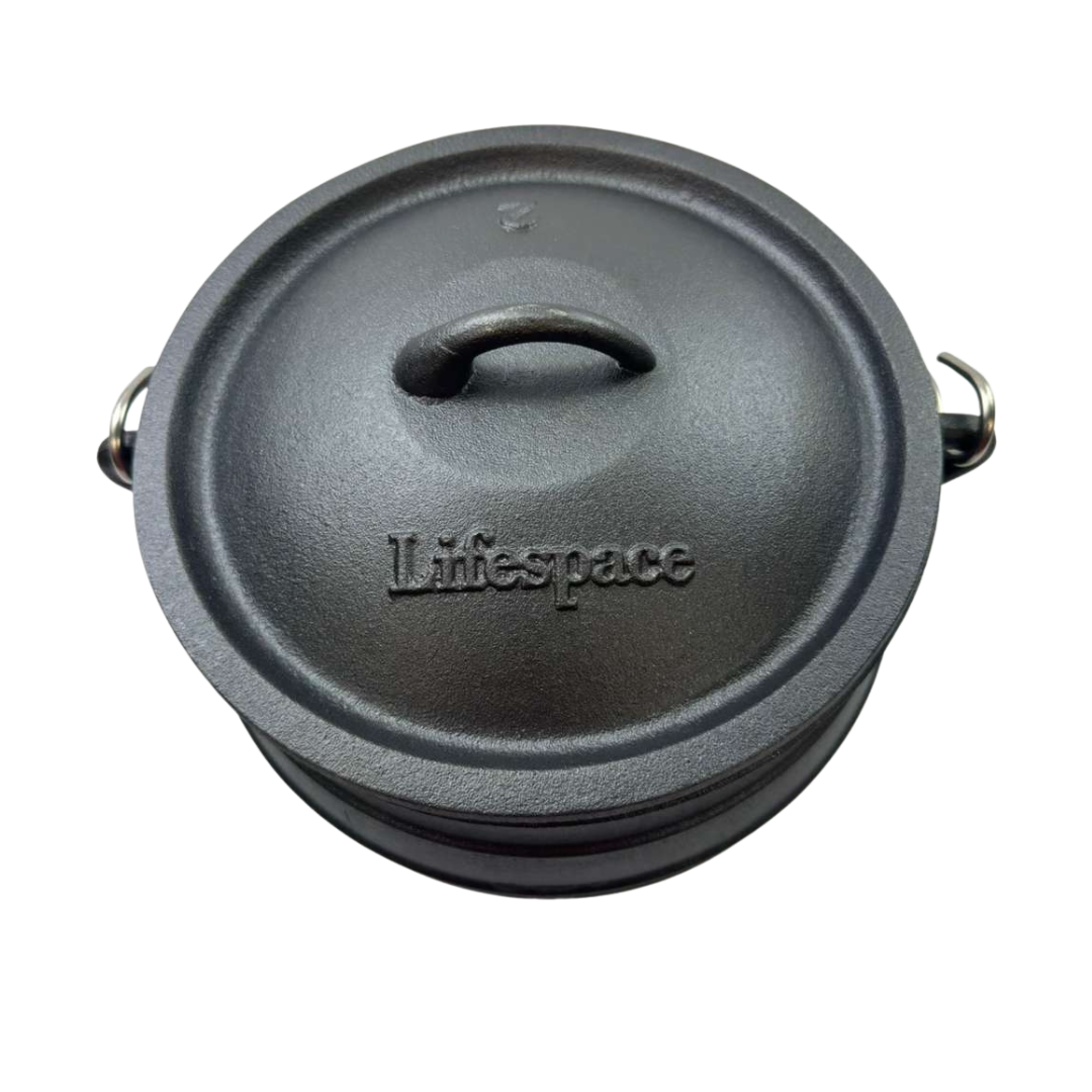 Lifespace No2 Cast Iron African Potjie Cooking Pot / Cauldron with Legs (6.3 Quart)
