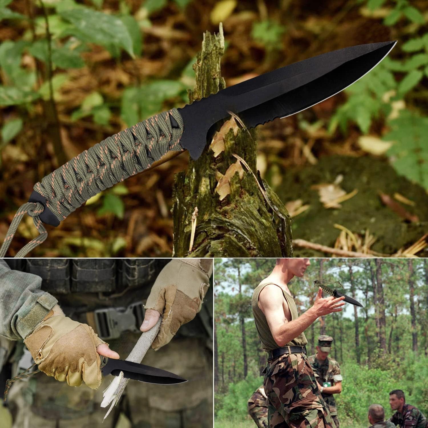Lifespace Paracord Fixed Blade Survival Knife with Black Nylon Sheath - 9.4"