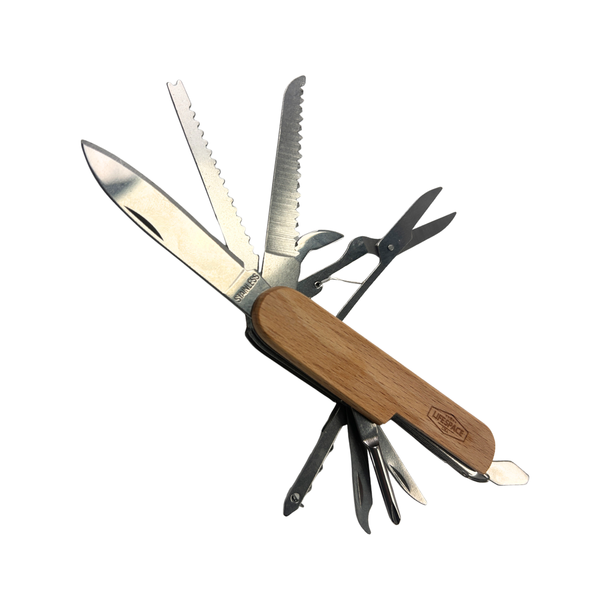 Lifespace 11-in-1 Multi Functional Wood Handle EDC Pocket Knife (420 Stainless Steel)