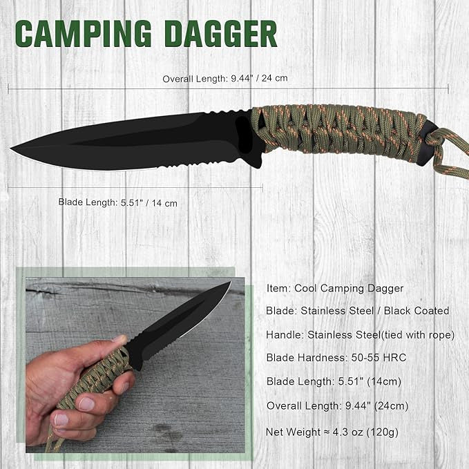 Lifespace Paracord Fixed Blade Survival Knife with Black Nylon Sheath - 9.4"