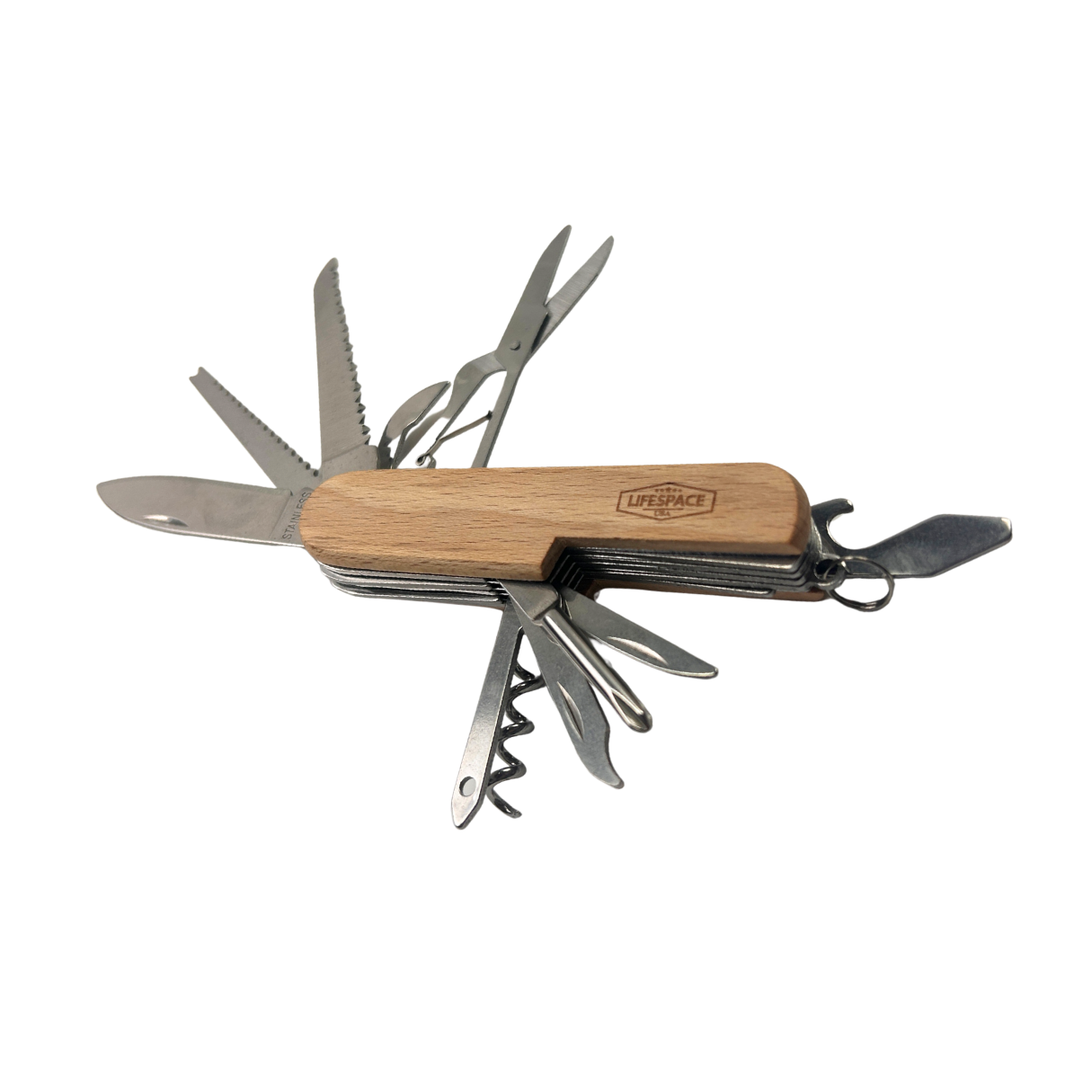 Lifespace 11-in-1 Multi Functional Wood Handle EDC Pocket Knife (420 Stainless Steel)
