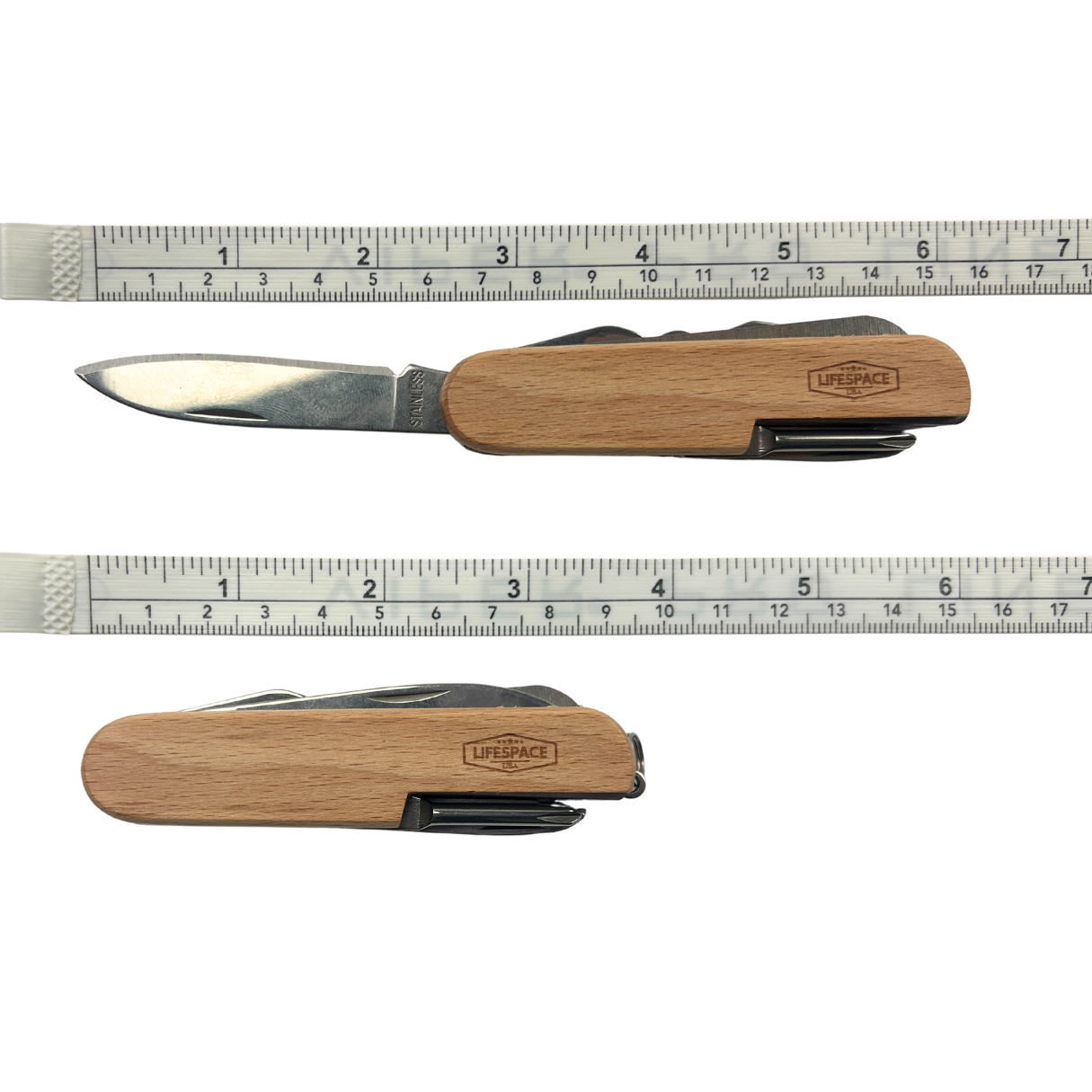 Lifespace 11-in-1 Multi Functional Wood Handle EDC Pocket Knife (420 Stainless Steel)