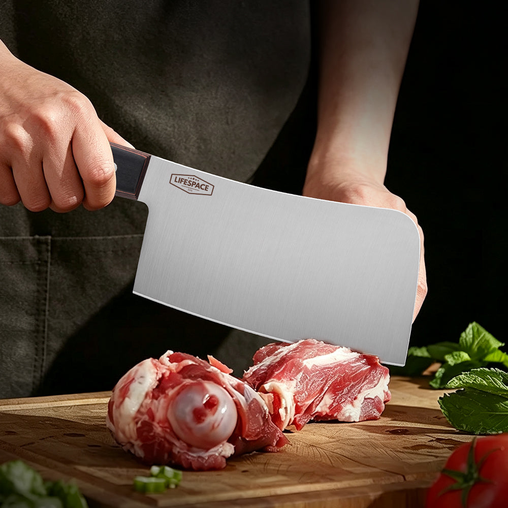 Lifespace 7" Stainless Steel Meat Chopping Cleaver with Pakkawood Handle