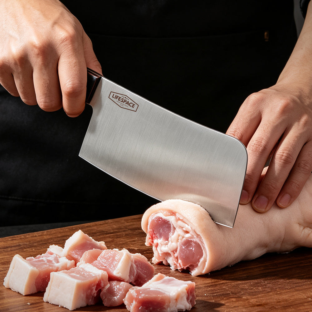 Lifespace 7" Stainless Steel Meat Chopping Cleaver with Pakkawood Handle