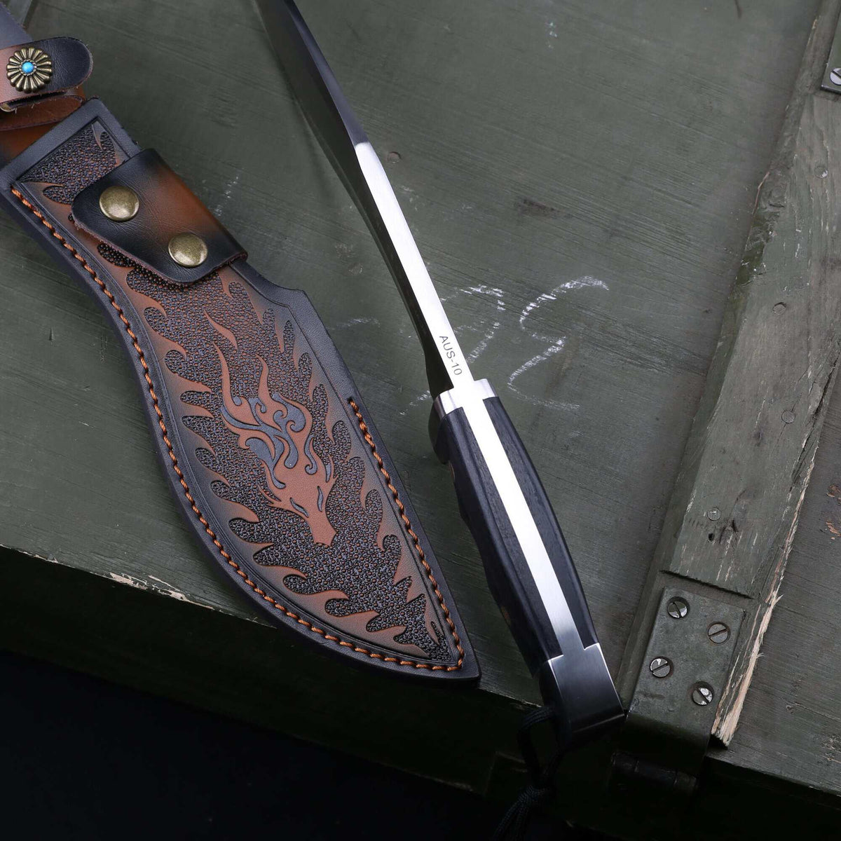 Lifespace Premium AUS-10 SS Kukri Knife with Dragon Leather Sheath – 12.6" Overall