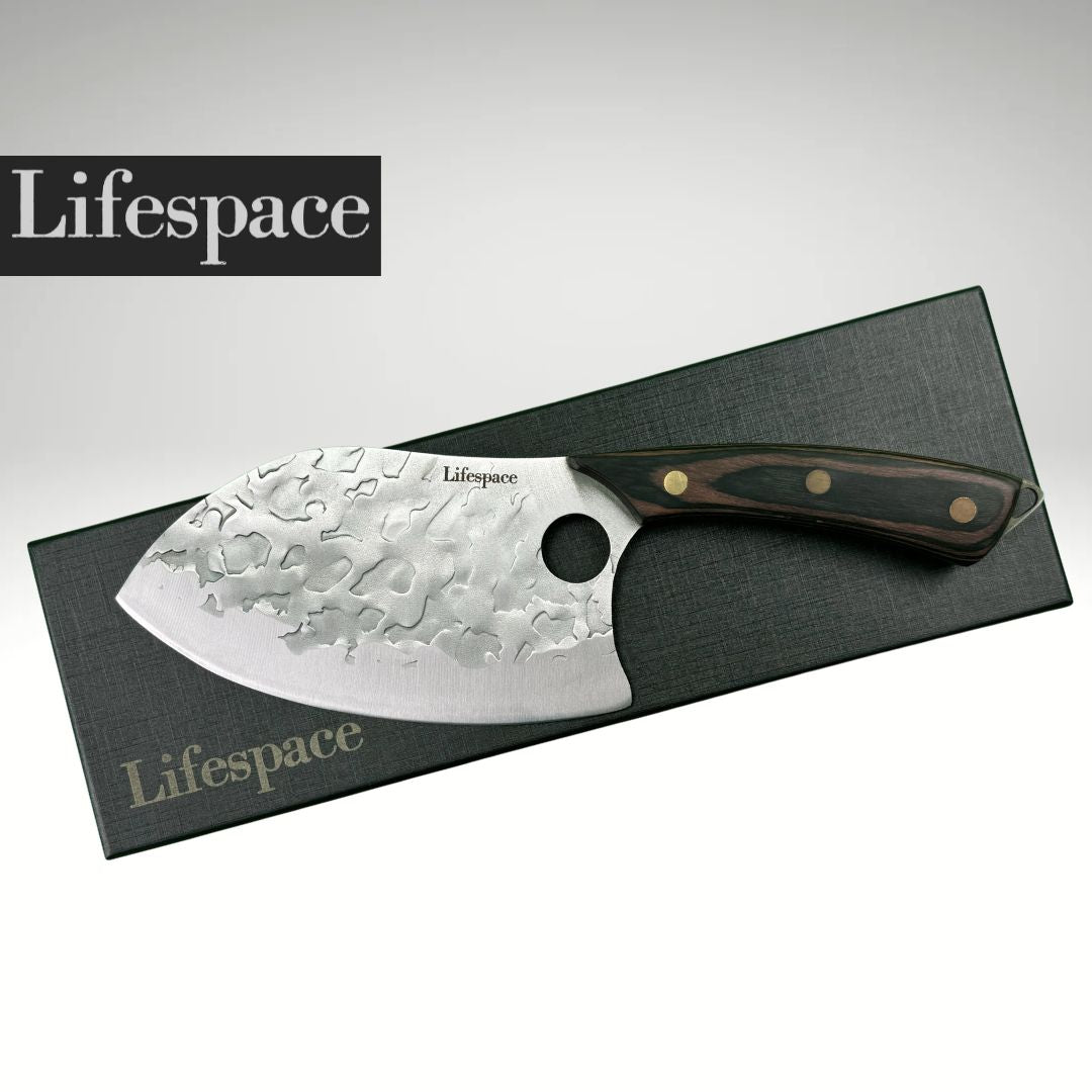 Lifespace 7in Peach Hammered BBQ Meat Cleaver with Hole