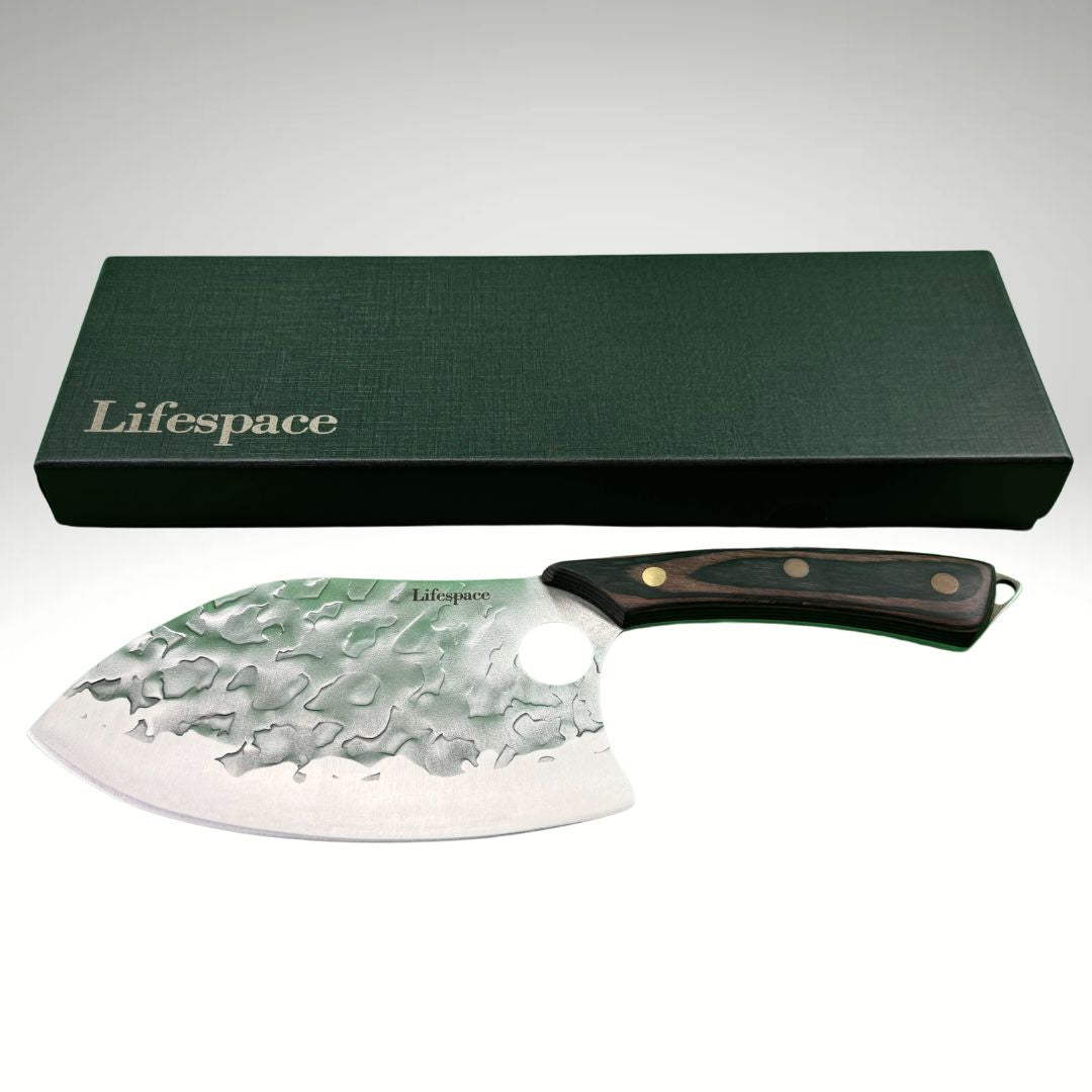 Lifespace 7in Peach Hammered BBQ Meat Cleaver with Hole