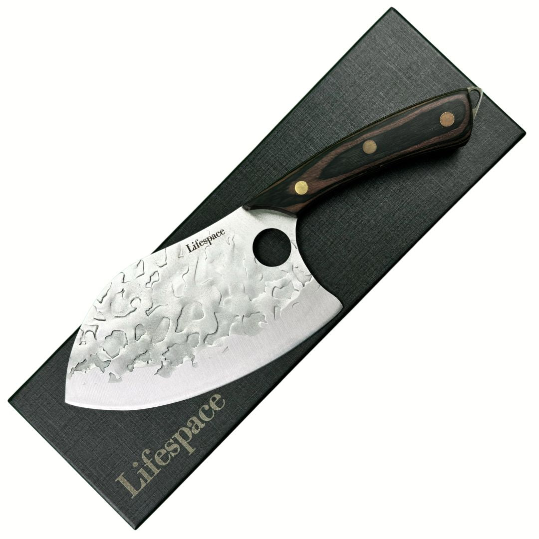Lifespace 7in Peach Hammered BBQ Meat Cleaver with Hole