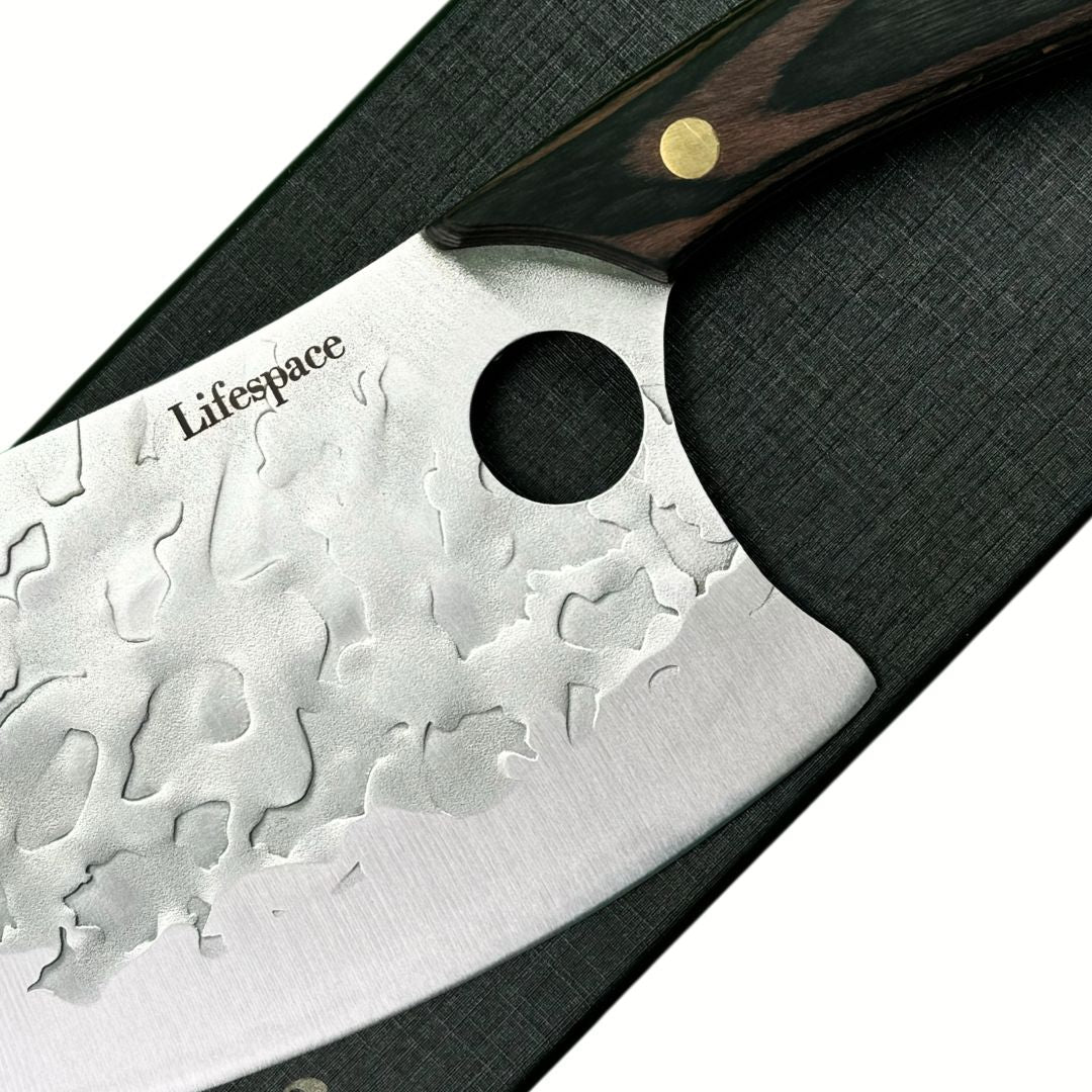Lifespace 7in Peach Hammered BBQ Meat Cleaver with Hole