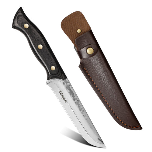 Lifespace Damascus Steel 5 Inch Utility Knife with Solid Wood Handle and Sheath