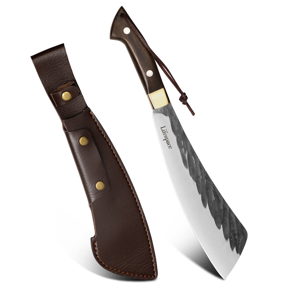Lifespace Chopping Cleaver — Dark Wood & Copper Bolster Handle with Leather Sheath