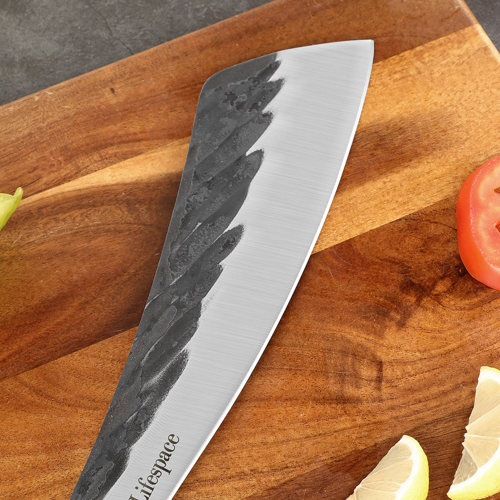 Lifespace Chopping Cleaver — Dark Wood & Copper Bolster Handle with Leather Sheath