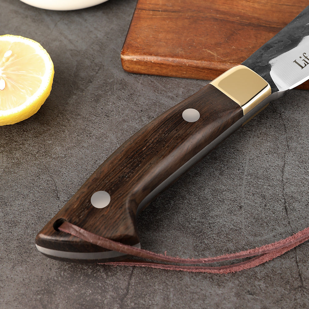Lifespace Chopping Cleaver — Dark Wood & Copper Bolster Handle with Leather Sheath