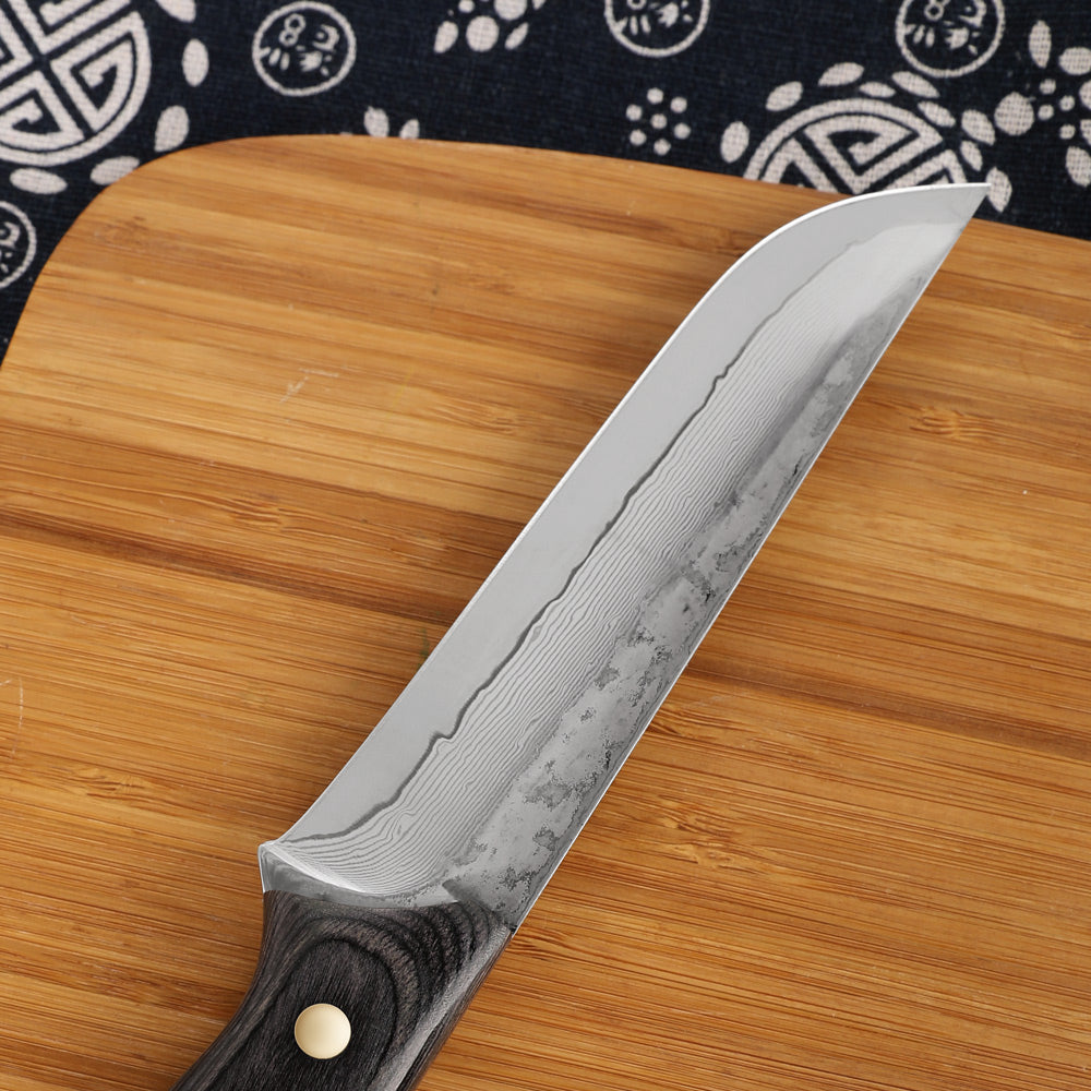Lifespace Damascus Steel 5 Inch Utility Knife with Solid Wood Handle and Sheath