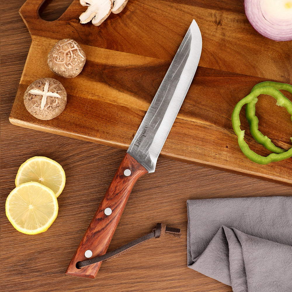 Lifespace Texas Barbecue 6.7 Inch Broad-Blade Utility Knife with Red Wood Handle