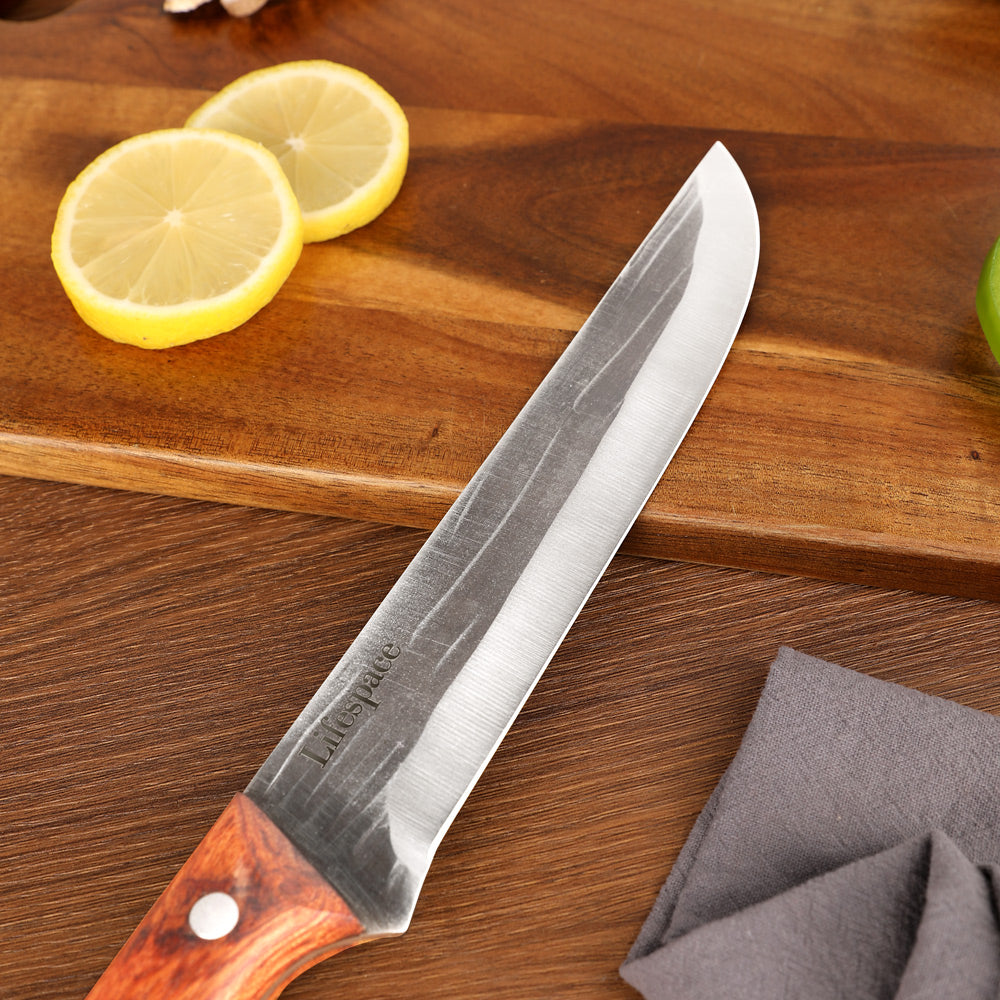 Lifespace Texas Barbecue 6.7 Inch Broad-Blade Utility Knife with Red Wood Handle