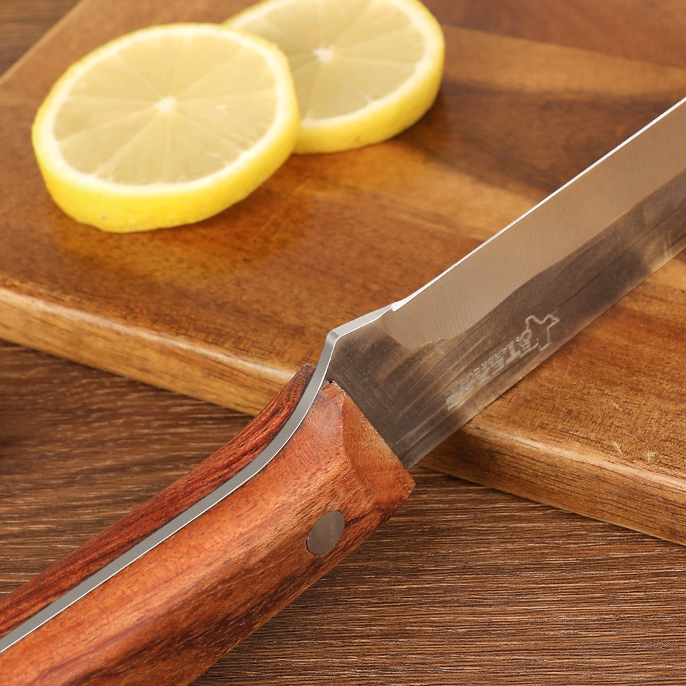 Lifespace Texas Barbecue 6.7 Inch Broad-Blade Utility Knife with Red Wood Handle