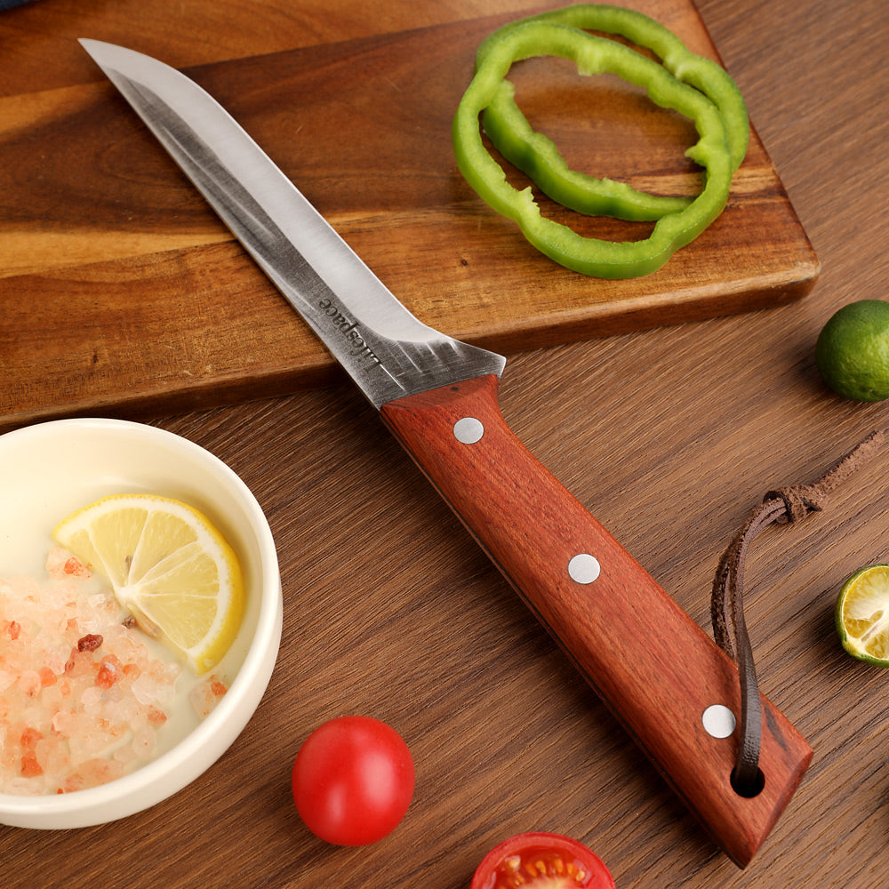 Lifespace Texas Barbecue 5.7 Inch Trimming/ Boning Knife with Red Wood Handle