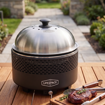 Lifespace Portable Charcoal Grill with Turbo Fan, Dome Lid, Cast Iron Grate & Carry Bag