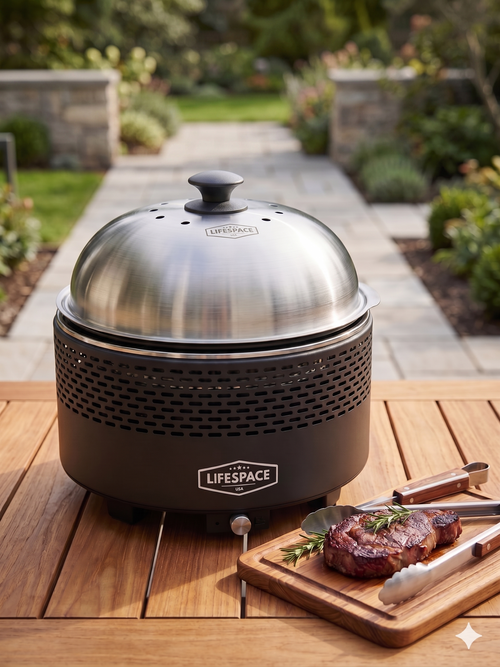 Lifespace Portable Charcoal Grill with Turbo Fan, Dome Lid, Cast Iron Grate & Carry Bag