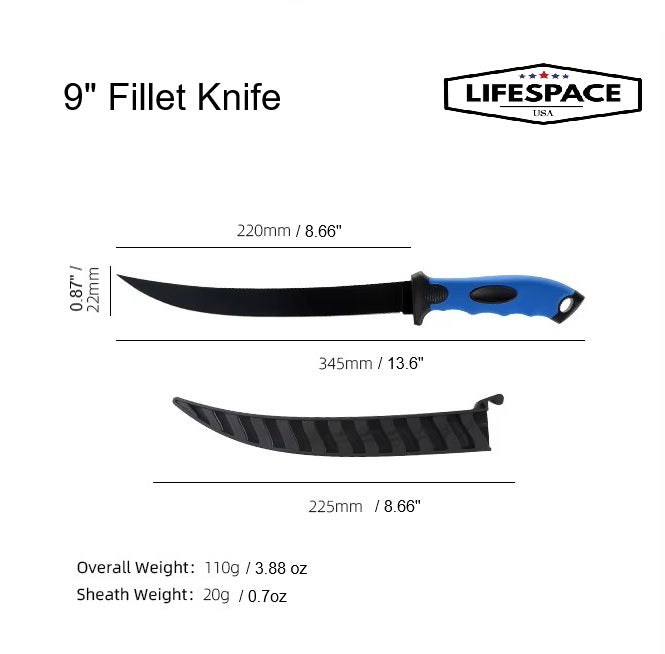 Lifespace 9" Stainless Steel Fish Filleting Knife With Sheath