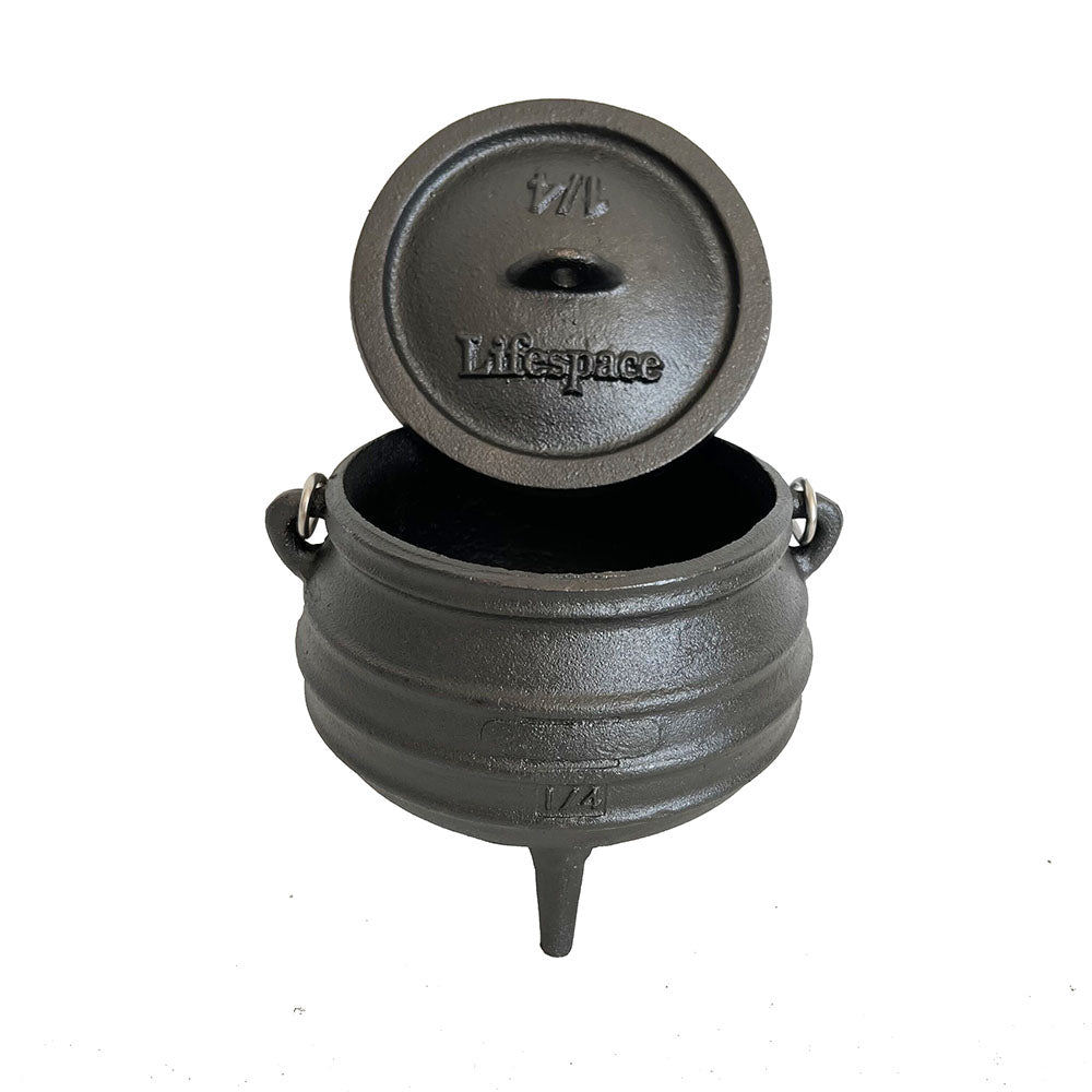 Lifespace Cast Iron 3-Leg Potjie Pot — No. 1/4 Size, Pre-Seasoned, 2-Pack (1.37pt each)