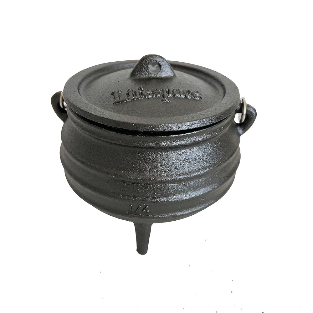 Lifespace Cast Iron 3-Leg Potjie Pot — No. 1/4 Size, Pre-Seasoned, 2-Pack (1.37pt each)
