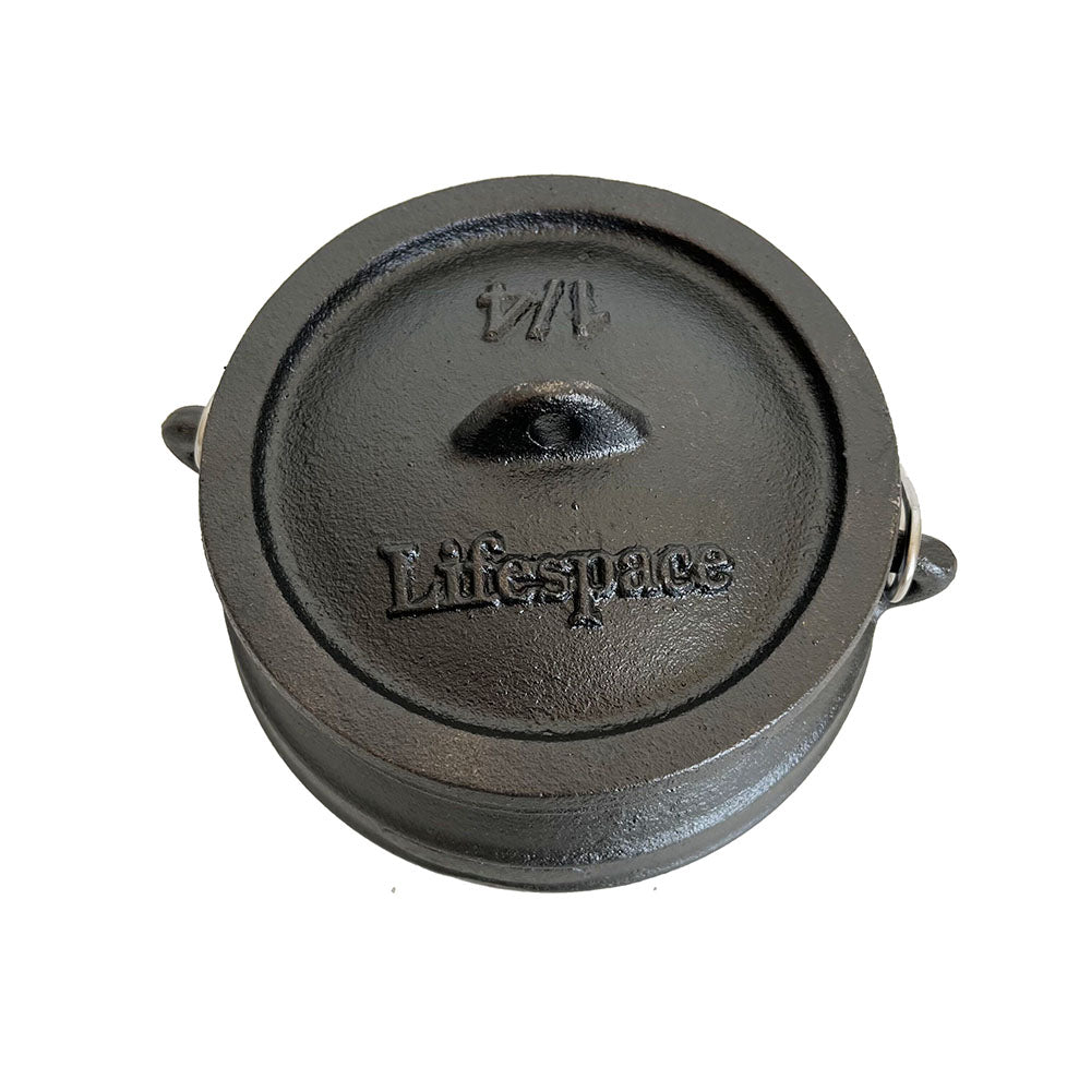 Lifespace Cast Iron 3-Leg Potjie Pot — No. 1/4 Size, Pre-Seasoned, 2-Pack (1.37pt each)