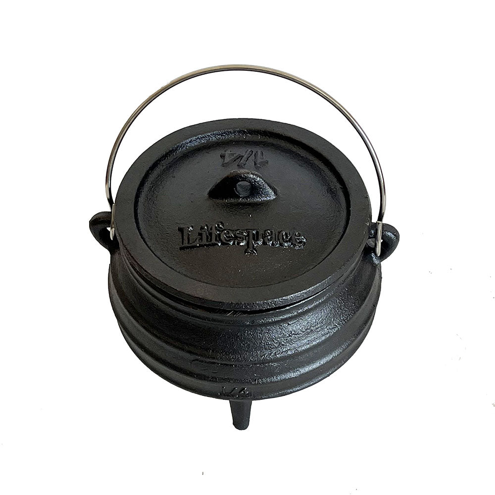 Lifespace Cast Iron 3-Leg Potjie Pot — No. 1/4 Size, Pre-Seasoned, 2-Pack (1.37pt each)