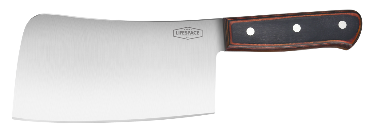Lifespace 7" Stainless Steel Meat Chopping Cleaver with Pakkawood Handle