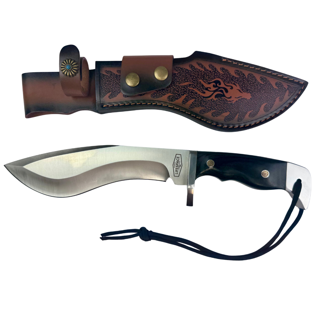 Lifespace Premium AUS-10 SS Kukri Knife with Dragon Leather Sheath – 12.6" Overall