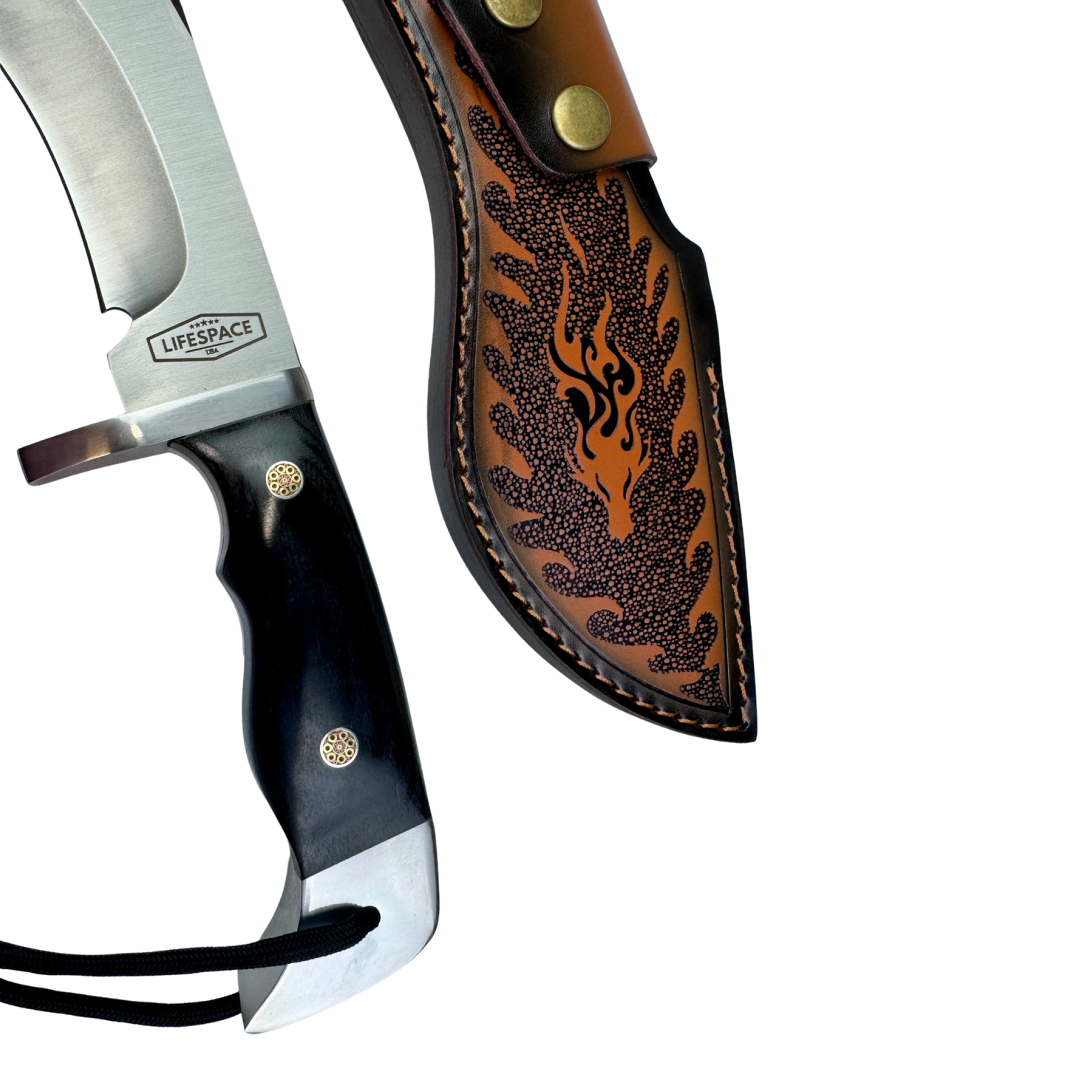 Lifespace Premium AUS-10 SS Kukri Knife with Dragon Leather Sheath – 12.6" Overall