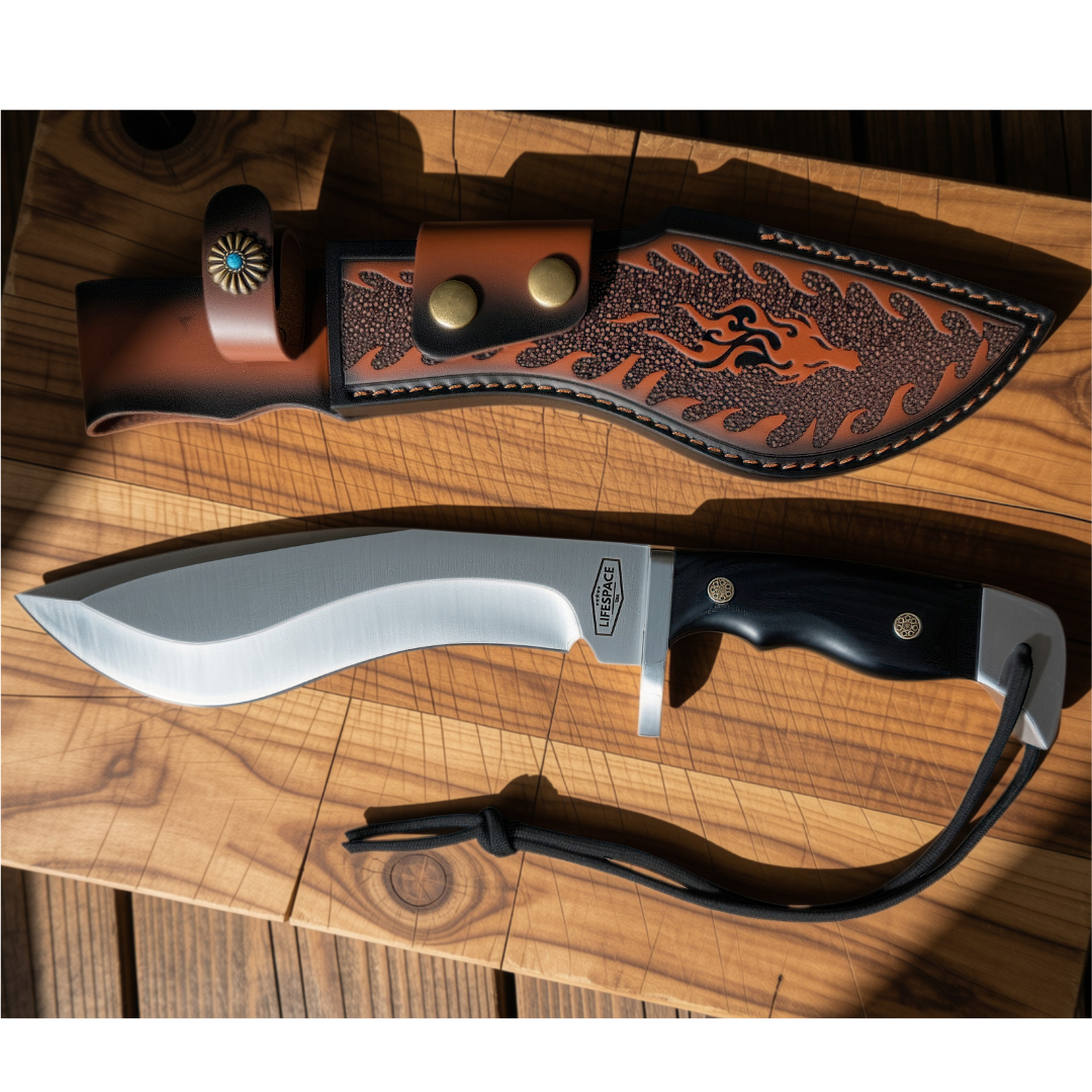 Lifespace Premium AUS-10 SS Kukri Knife with Dragon Leather Sheath – 12.6" Overall