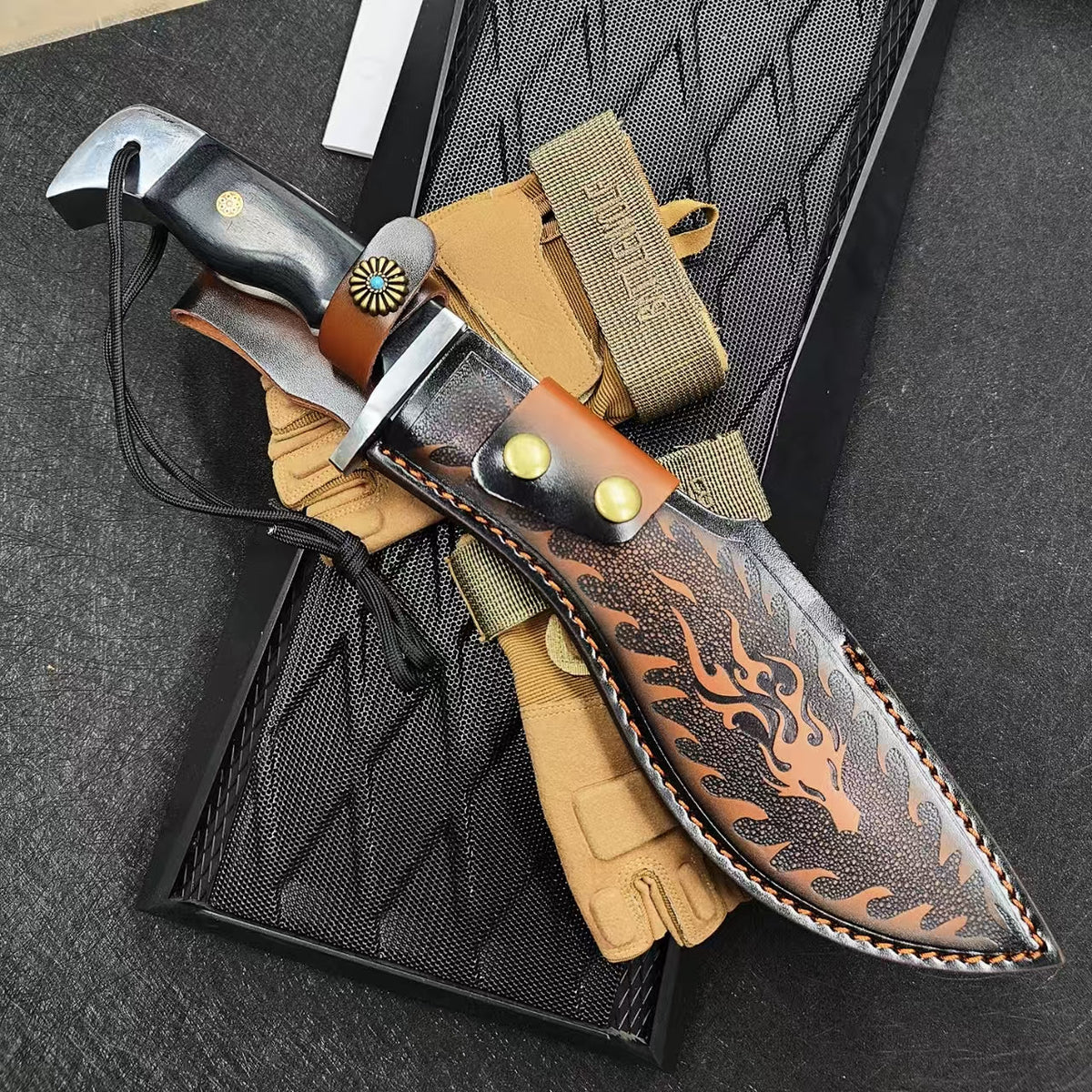 Lifespace Premium AUS-10 SS Kukri Knife with Dragon Leather Sheath – 12.6" Overall
