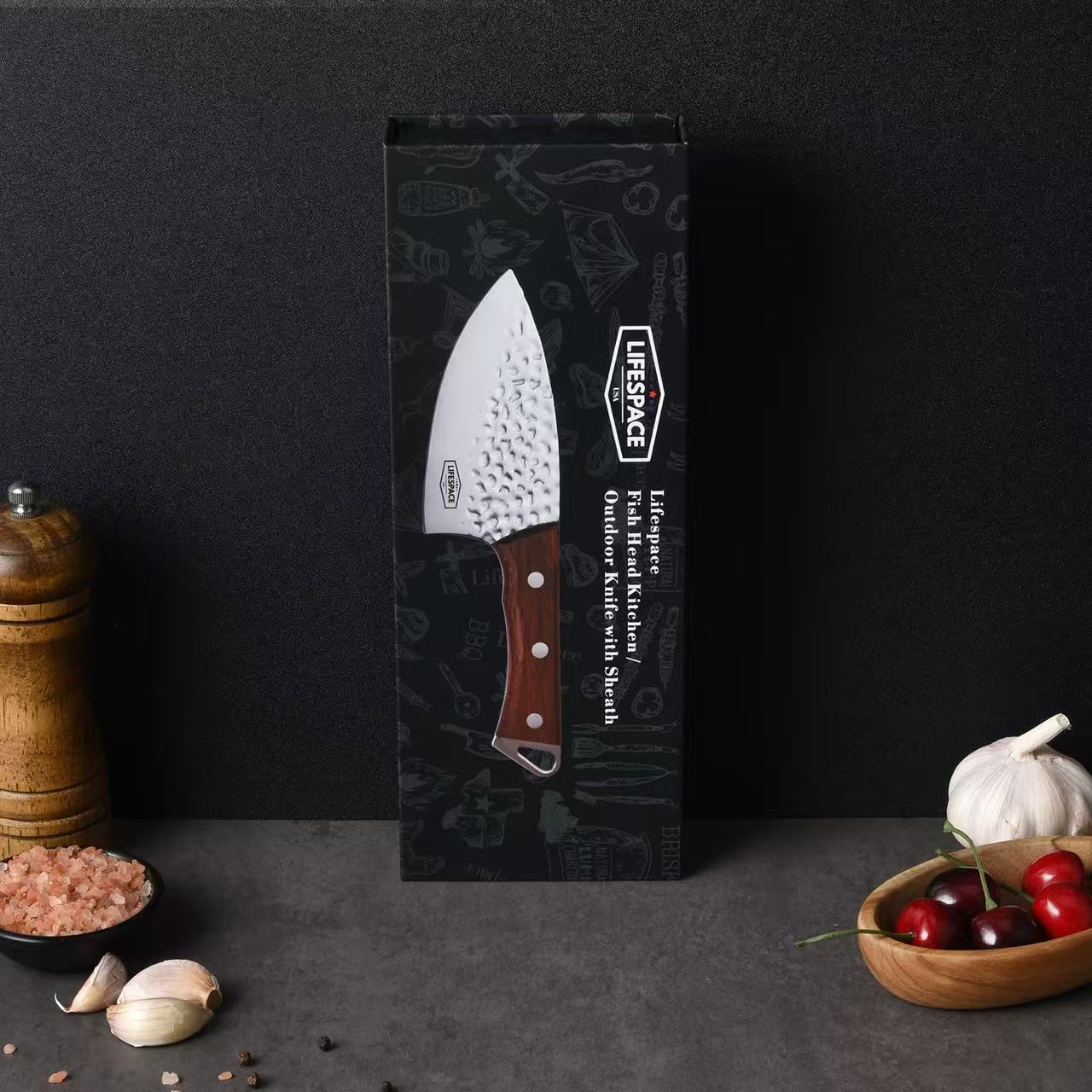 Lifespace Full Tang Stainless Steel Fish Head Kitchen and Outdoor Knife