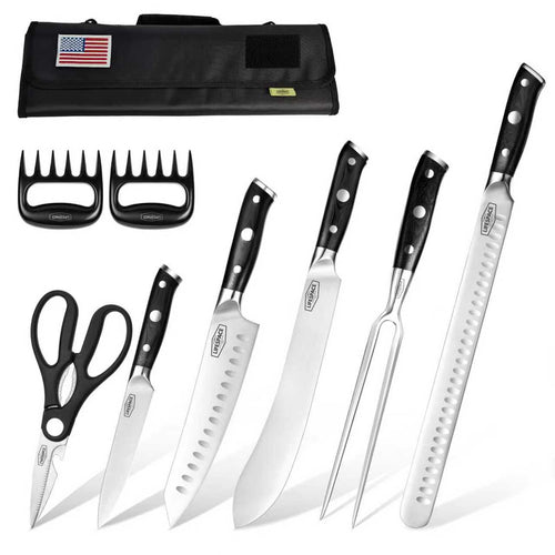 Lifespace Premium 9-Piece Chef Knife & Tool Set with Knife Roll - German Steel