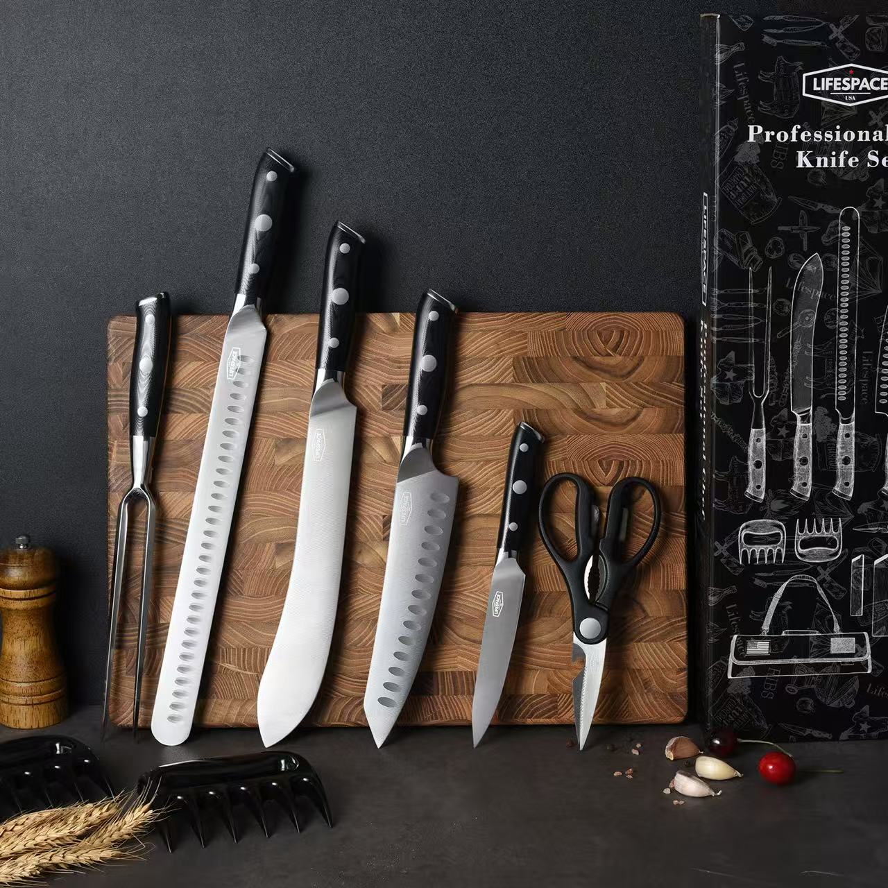 Lifespace Premium 9-Piece Chef Knife & Tool Set with Knife Roll — FDA Food Safe, German Steel