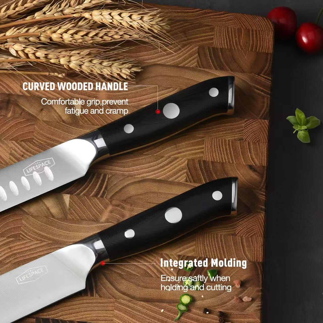 Lifespace Premium 9-Piece Chef Knife & Tool Set with Knife Roll — FDA Food Safe, German Steel